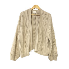 Hush Chunky Knit Cardigan Womens XL Beige Cotton Blend Boho Crochet Open