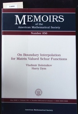 On boundary interpolation for matrix valued Schur functions. Memoirs of the Amer