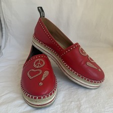 Red Leather Love Moschino Slip On Espadrille Platform Women's EU 39 US 8.5 Stud