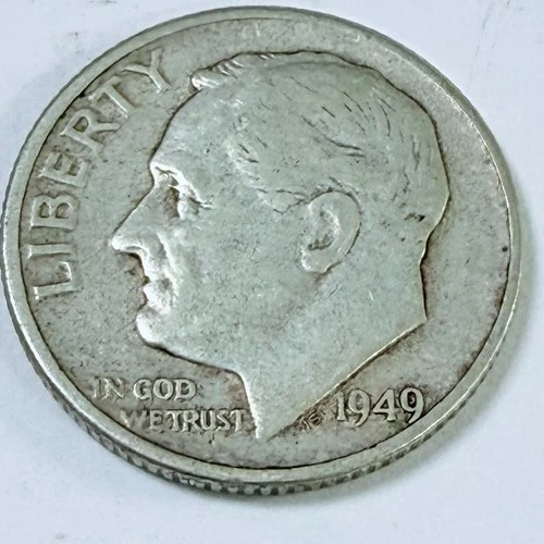 1949 D Roosevelt Dime 90% Silver 10c US Coin, VERY FINE CONDITION #6950