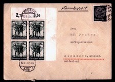 DR WHO 1938 GERMANY PLATE BLOCK OFFENBURG TO NETHERLANDS R15248