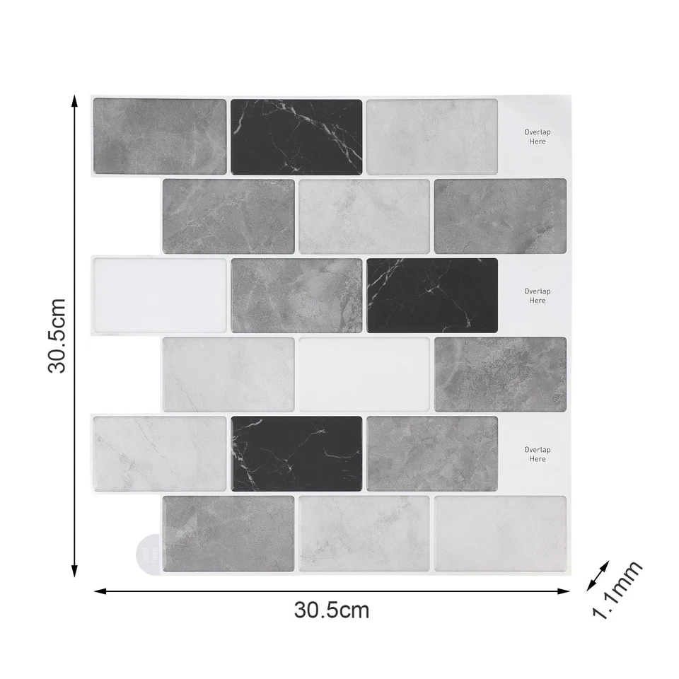 10-40x Self-Adhesive Tiles Stickers Kitchen Backsplash Bathroom Stick Wall Tiles - Image 2 of 4