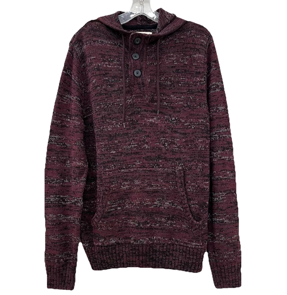 Suéter con Capucha Urban Pipeline Para Hombre L Borgoña 3 Botones Henley Canguro Bolsillo Foto 2 de 4