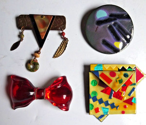 Four Pieces of costume Jewelry, All PINS, Most are 2" x 2"