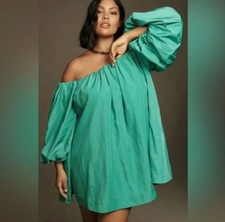 Abito Mare Mare Anthropologie verde spalle scoperte manica a sbuffo | Taglia XS