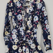 Talbots Women's Floral A-Line Long Sleeve Belted Dress Navy Multi Size 2