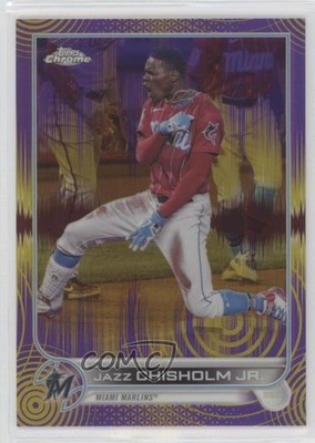 2022 Chrome Sonic Purple & Yellow Pulse Refractor /299 Jazz Chisholm Jr #91 5ov