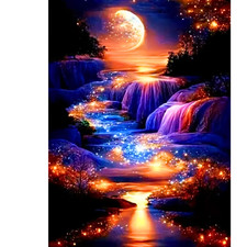 Mystischer Mondzauber Wasserfall Diamond Painting Set ohne Bilderrahmen 30x40 cm
