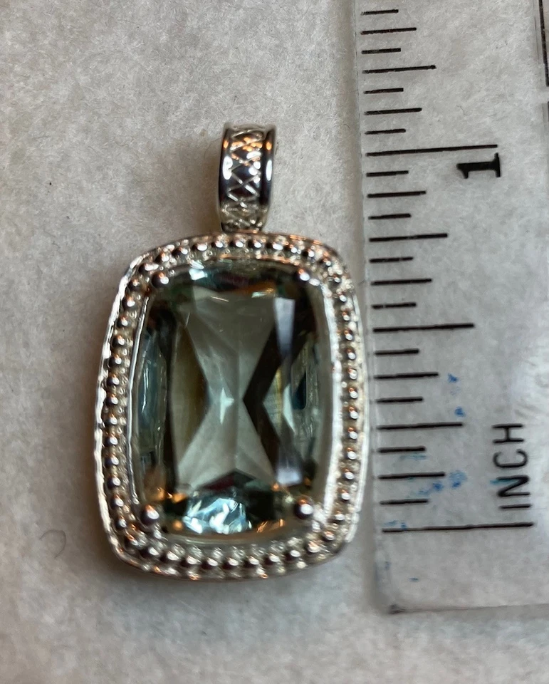Green Amethyst Sterling Silver Enhancer Pendant w 18" Genuine Pearl Necklace Lot - Image 3 of 4