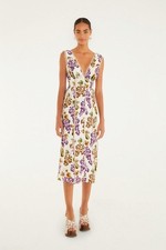 NWT AUTH FARM RIO Cream Grape Garden Viscose Midi Dress Sz LARGE L