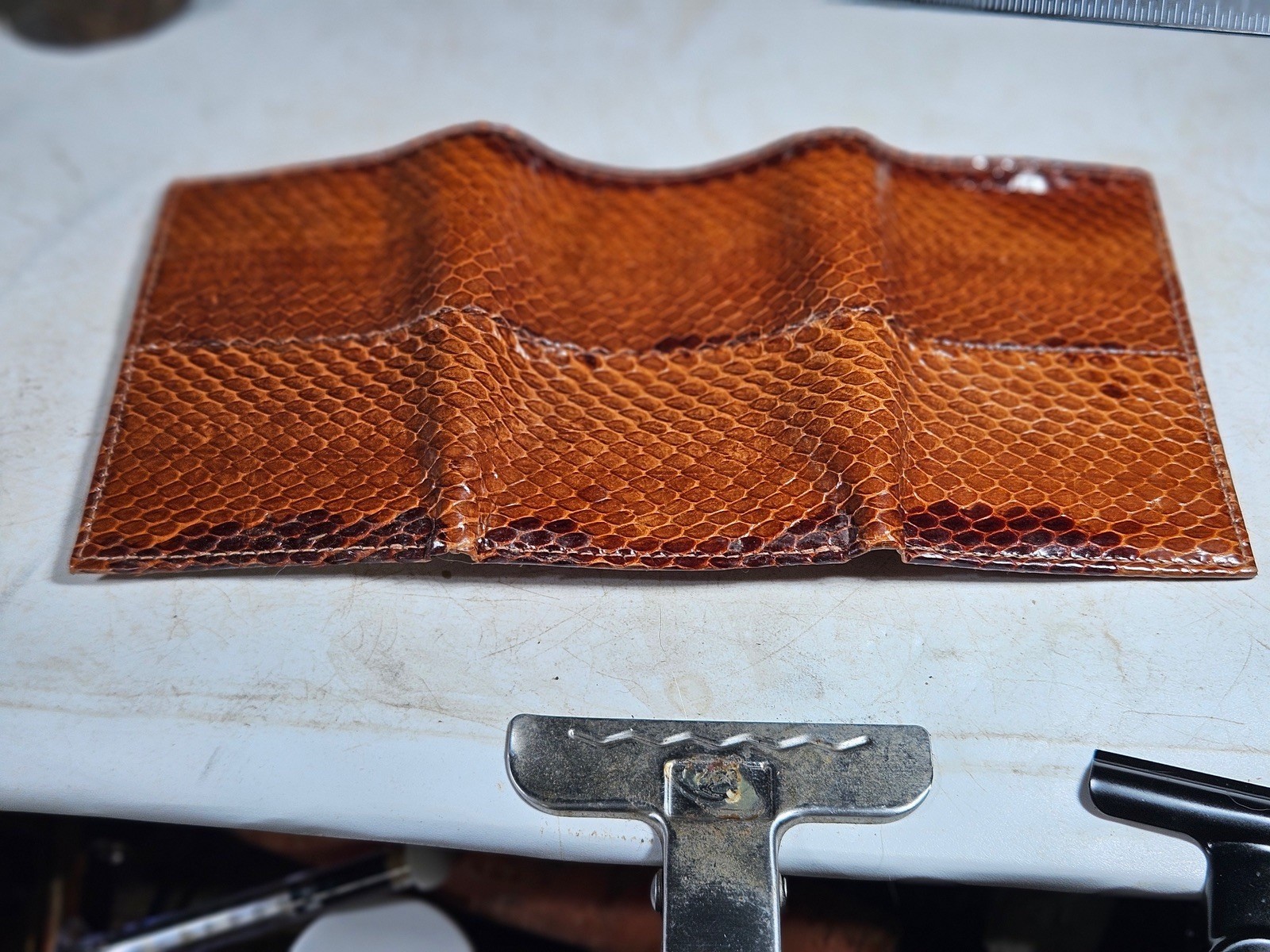 Vintage Python Snakeskin Trifold Wallet Brown Gen… - image 7