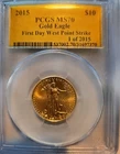 US Mint 2015 American Gold Eagle 1/4 oz PCGS MS70 First Day W Point Strike