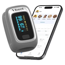 Vibeat Fingertip Pulse Oximeter with Bluetooth, Blood Oxygen Saturation Gray 