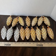 Lot Of 16 Unbreakable Large Glittered Christmas Pinecone Ornaments Iridescent