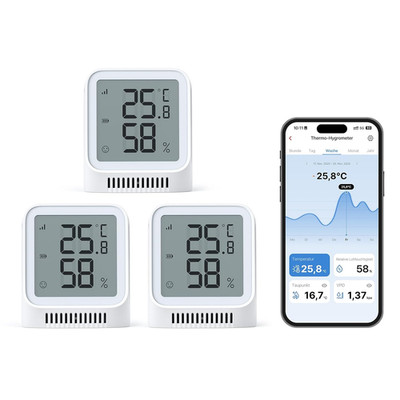 X-Sense 3 Stück WLAN Thermometer Hygrometer Innen Mit X-Sense App, Mini Digital
