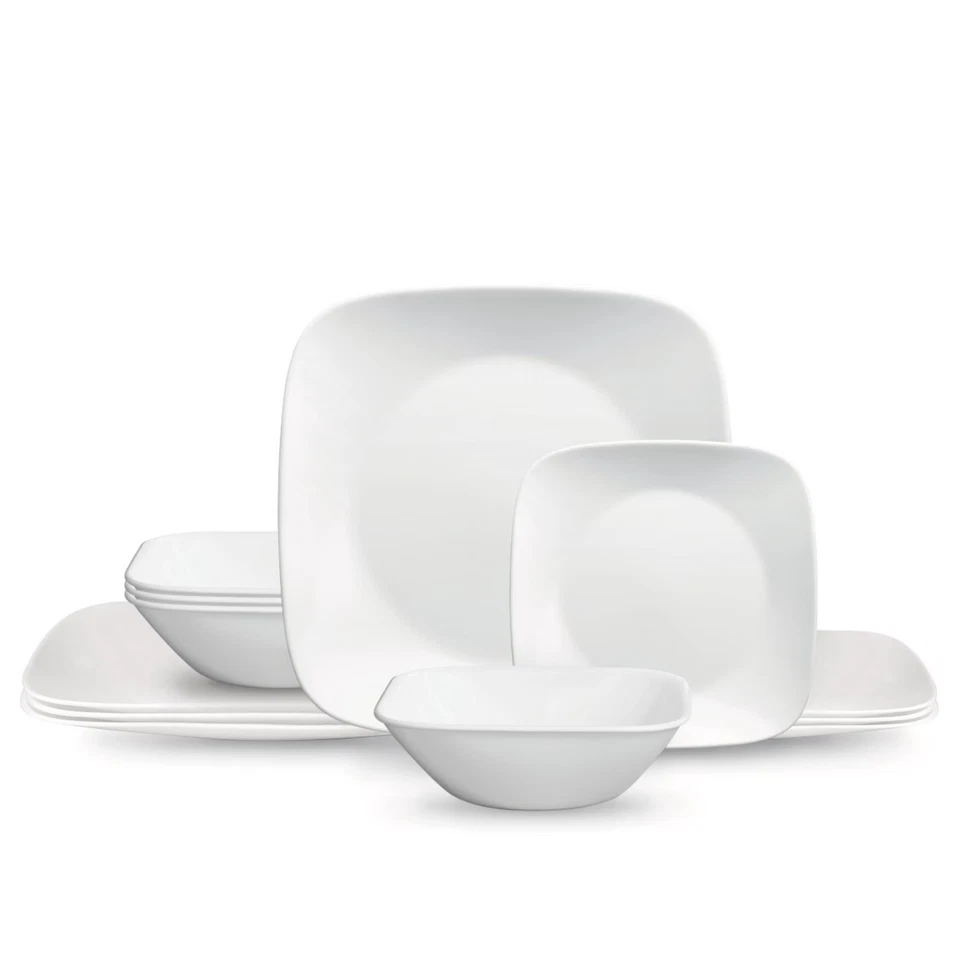 Corelle 12 piece Pure White Square Dinnerware Set Service for 4 - Image 2 of 4