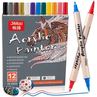 Acrylmalstifte Set - 12 verschiedene Dual Tip Permanent Marker