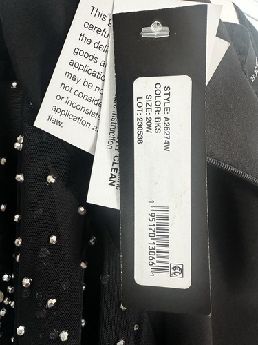 Betsy & Adam Black Beaded Sleeve V Neck Ruched Dress Size 20W - Picture 7 of 8