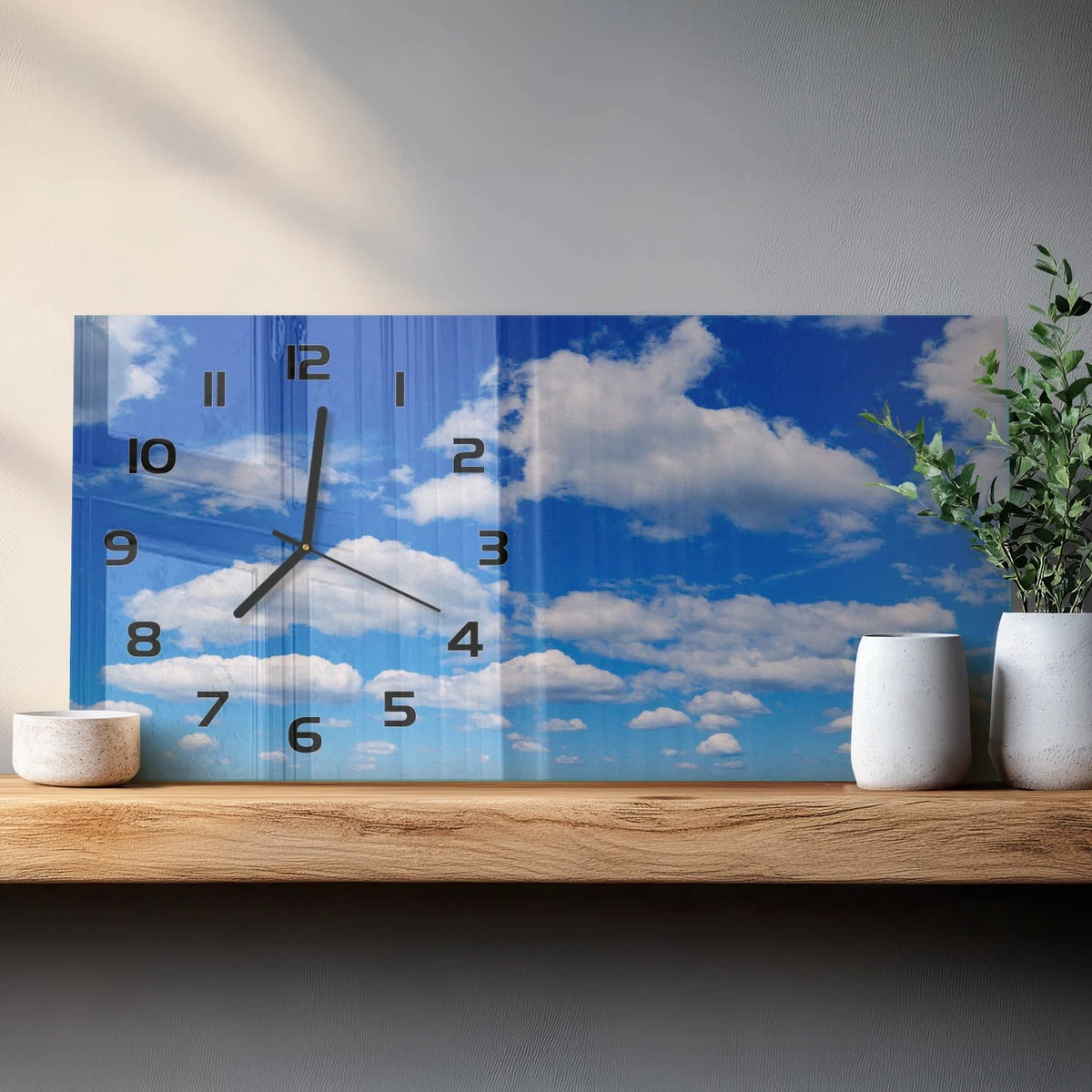 Reloj de Pared Rectangular Vidrio Templado Premium Nubes en el Cielo 60x30 cm