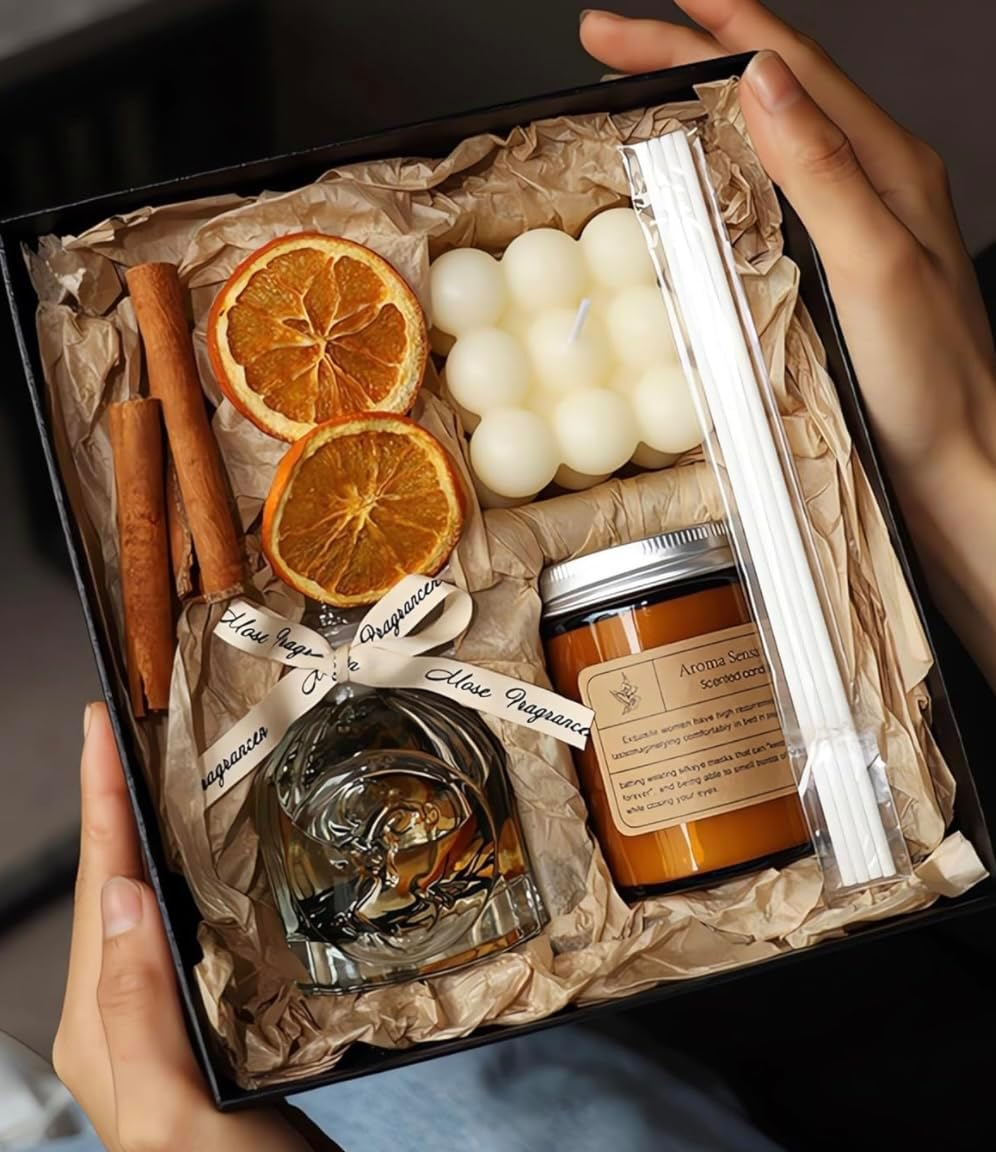 Candles Gift Set. Scented Candle and Aroma Reed Diffuser Set. Aromatherapy. Cand-image