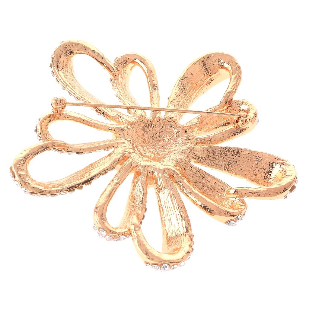 Gold Tone Metal Rhinestone Flower Brooch With Pearl P1334-GCL | eBay