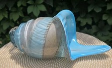 Murano Italy Nautical Glass Large Conch Shell Blue Metallic Sand Vintage c 1950