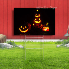happy Halloween lighted pumpkins yard sign