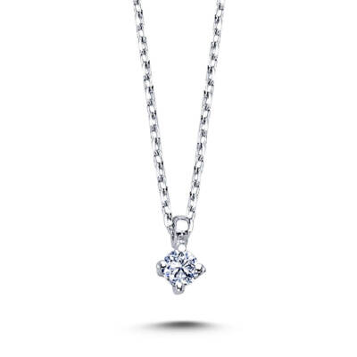 Diamant Solitär EinStein Halskette 14 Karat Weißgold 0,06 Carat Brillant Schliff