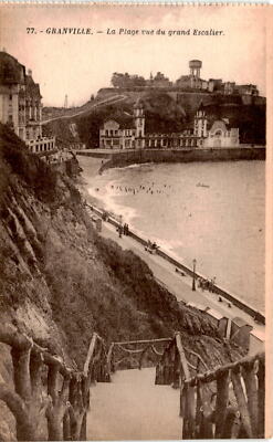 Granville, Normandy, France, beach, grand staircase, English Channel, Postcard