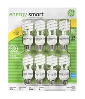 Ge 13-watt Energy Smart Fluorescent Light Bulbs, 8 Pack, 60 Watt Replacement Ge 13-watt Energy Smart Fluorescent Light Bulbs, 8 Pack, 60 Watt Replacement