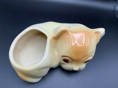 Vintage Mid Century cute puppy shaped mini planter vase Japan Cream base orange - Picture 3 of 7