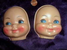 2 Vintage Celluloid Girl 3" x 4 " faces with blue eyes and dimples
