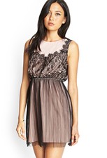 NWT Forever 21 PINK BLACK Pleated Eyelash Lace Sleeveless Dress SMALL S