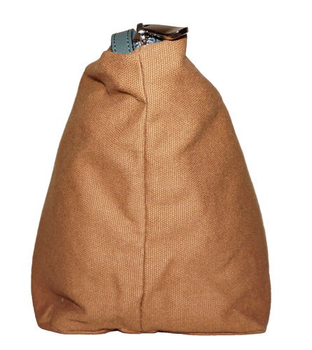 'B' Small Tan Canvas & Green Leather Zippered Cosmetic Pouch 8x8 - Picture 7 of 9