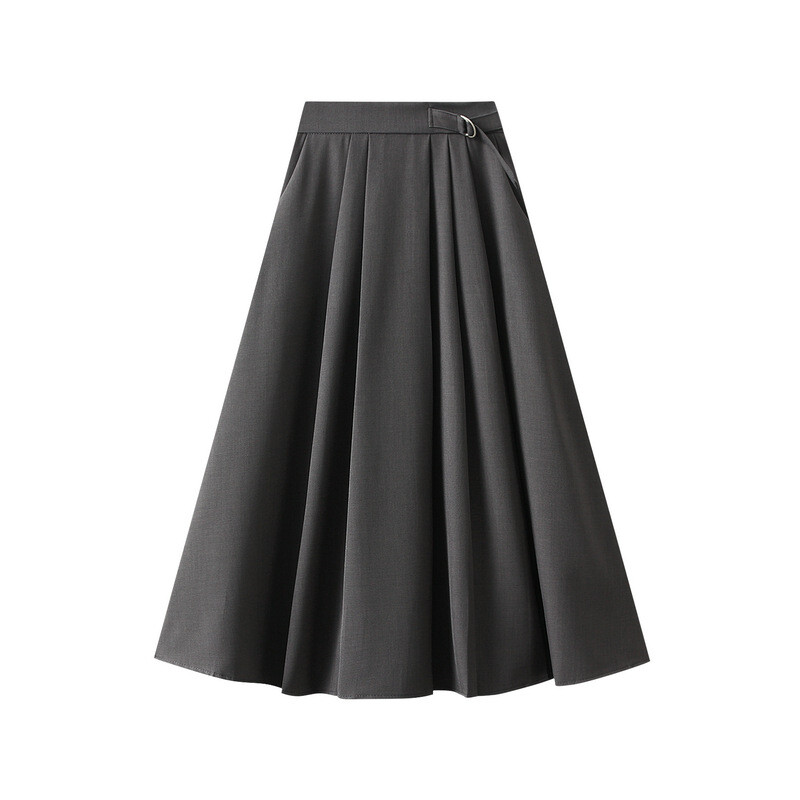 High-waisted A-line pleated midi skirt for women in suit fabric-image