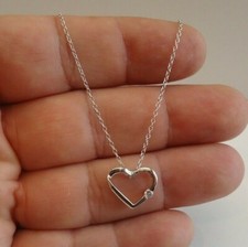 OPEN HEART NECKLACE PENDANT W/ LAB ACCENTS / 925 STERLING SILVER/ 18'' CHAIN