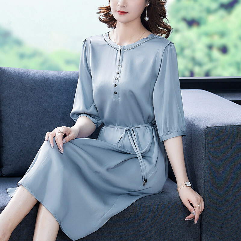 half sleeve satin dress Half Sleeves Ankle Length Soft Satin Mother Of The Bride Dress