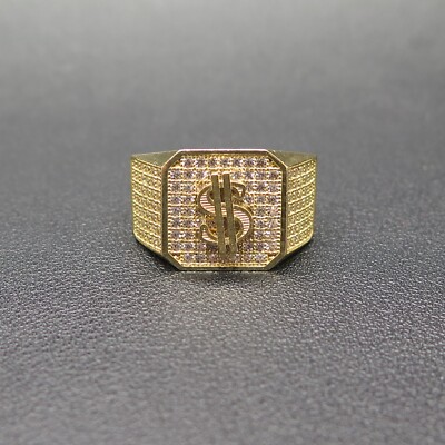 10k Yellow Gold CZ Square Dollar Sign Signet Ring Size 10 | eBay