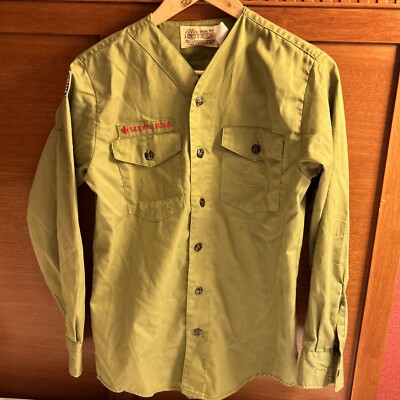 Vintage Olive Green BSA Boy Scout Long  Sleeve uniform shirt  V80