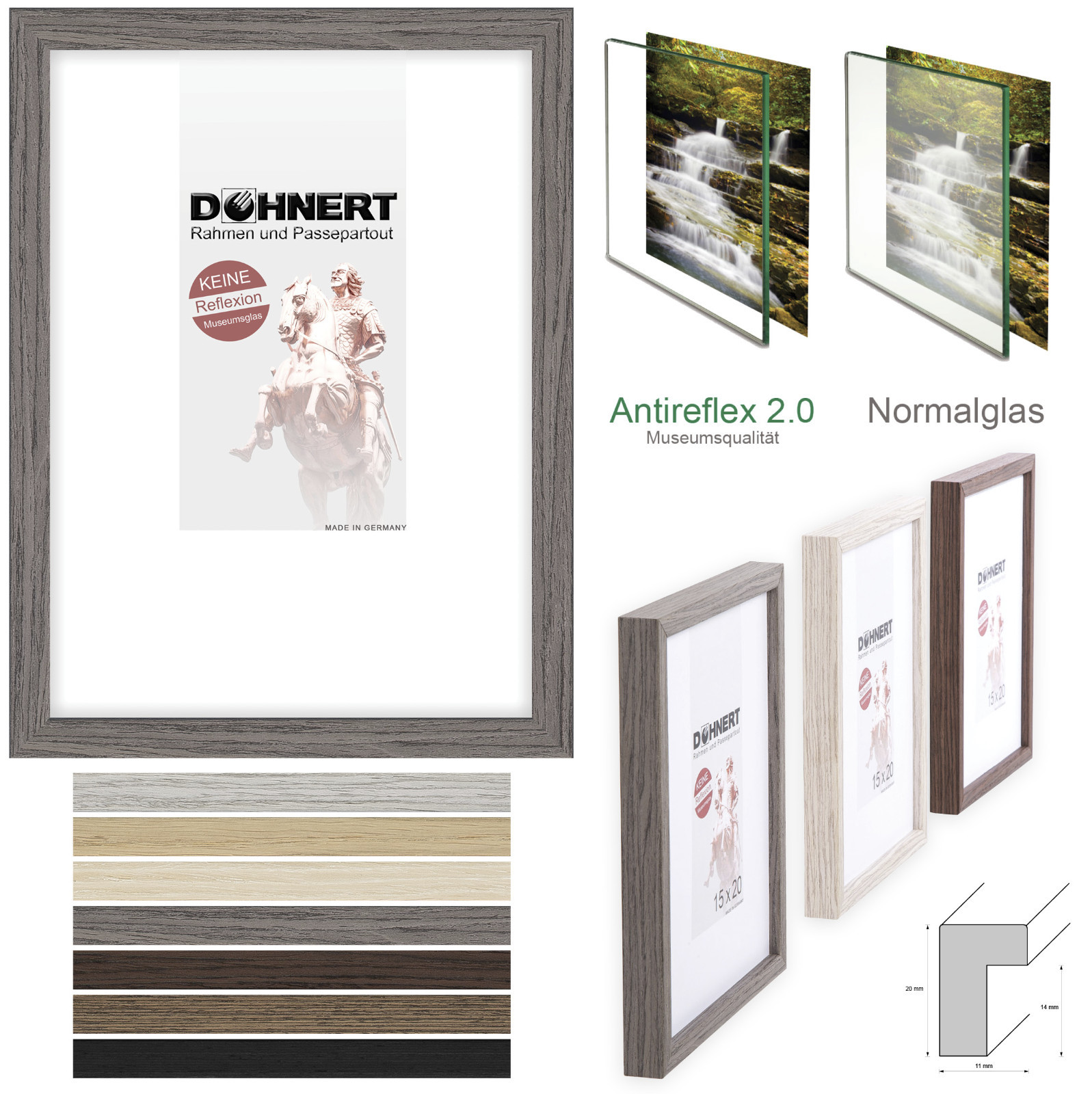 Bilderrahmen Holz mit Museumsglas UV 70 Fotorahmen fast keine Spiegelung modern