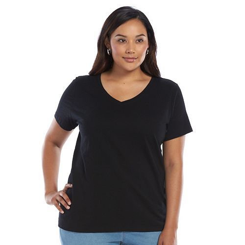 Juniors' Mudd V-Neck Short Sleeve Tee, Colors: White, Black () - Picture 2 of 3