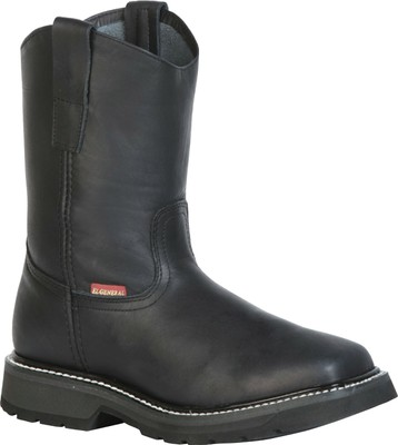 El General Men's Work Boots Genuine Leather Aniline Square Toe Rodeo Black