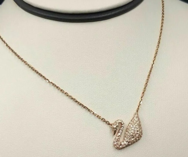 Swarovski Crystal Swan Necklace in plated rose gold w/ crystal