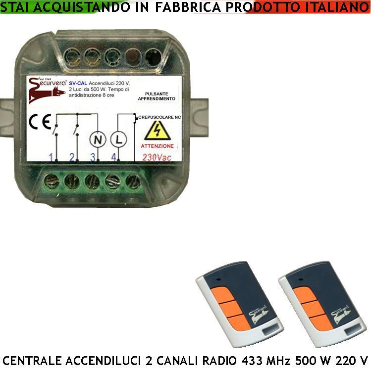 Centralina Luci Radiocomandata 220V 2 Lampade 500W Crepuscolare