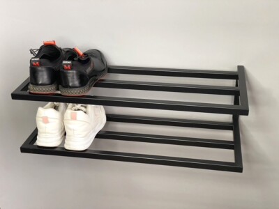 Wall Mounted Shoe Rack, Black Metal Hallway Shelf 16 inch