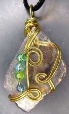 Jewelry Wire Wrapped Sea Beach Glass Purple Pendant Beads Hand Made Gift