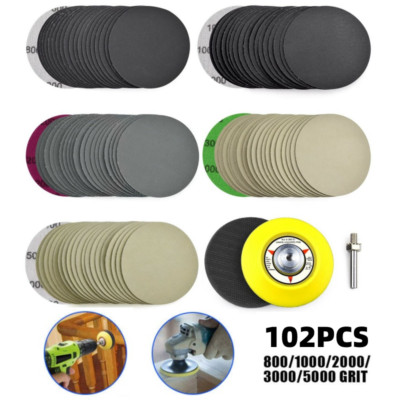 102Pcs 3'' Sanding Discs 800-5000 Grit for Drill Wet Dry Hook Loop Sandpaper Pads