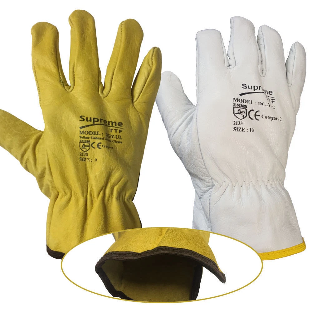 Gant de sécurité des mains conducteur cuir jaune souple non doublé camion conduite gants de travail