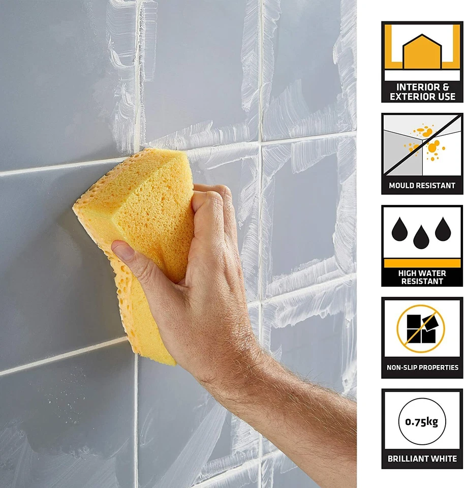 TILE ADHESIVE GROUT READY MIXED WHITE CERAMIC BATHROOM KITCHEN WATERPROOF 1KG - Image 2 of 4