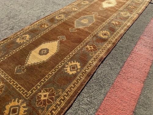 2x13 VINTAGE RUNNER RUG oriental HANDMADE antique handwoven brown cashmere 3x13 - Picture 2 of 17